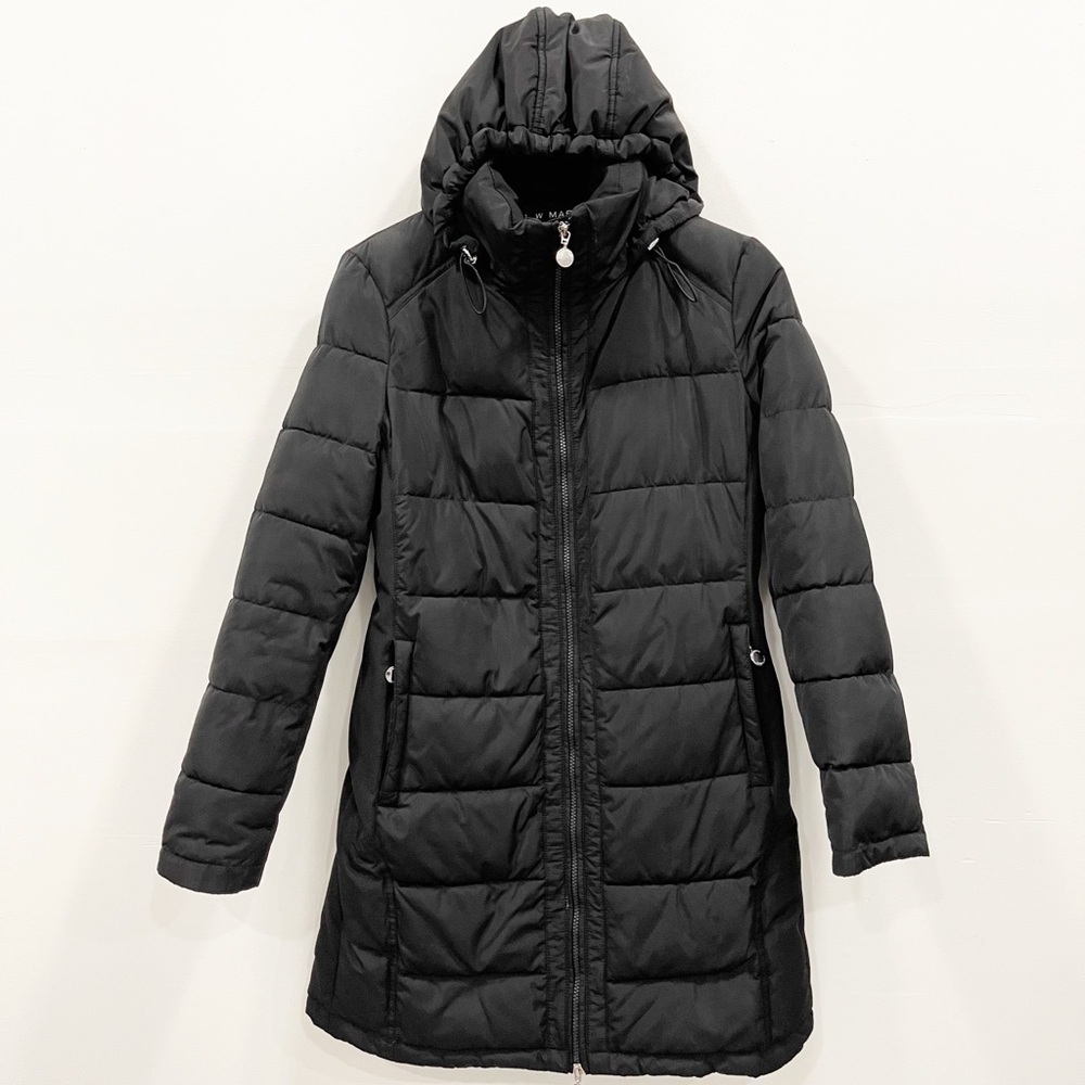 Andrew Marc Puffer Quilted Black Coat Black Hooded Full Zip Small S